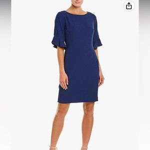 NWT Karl Lagerfeld Paris Women's Tulip Sleeve Crepe Dress in blue. Size 6